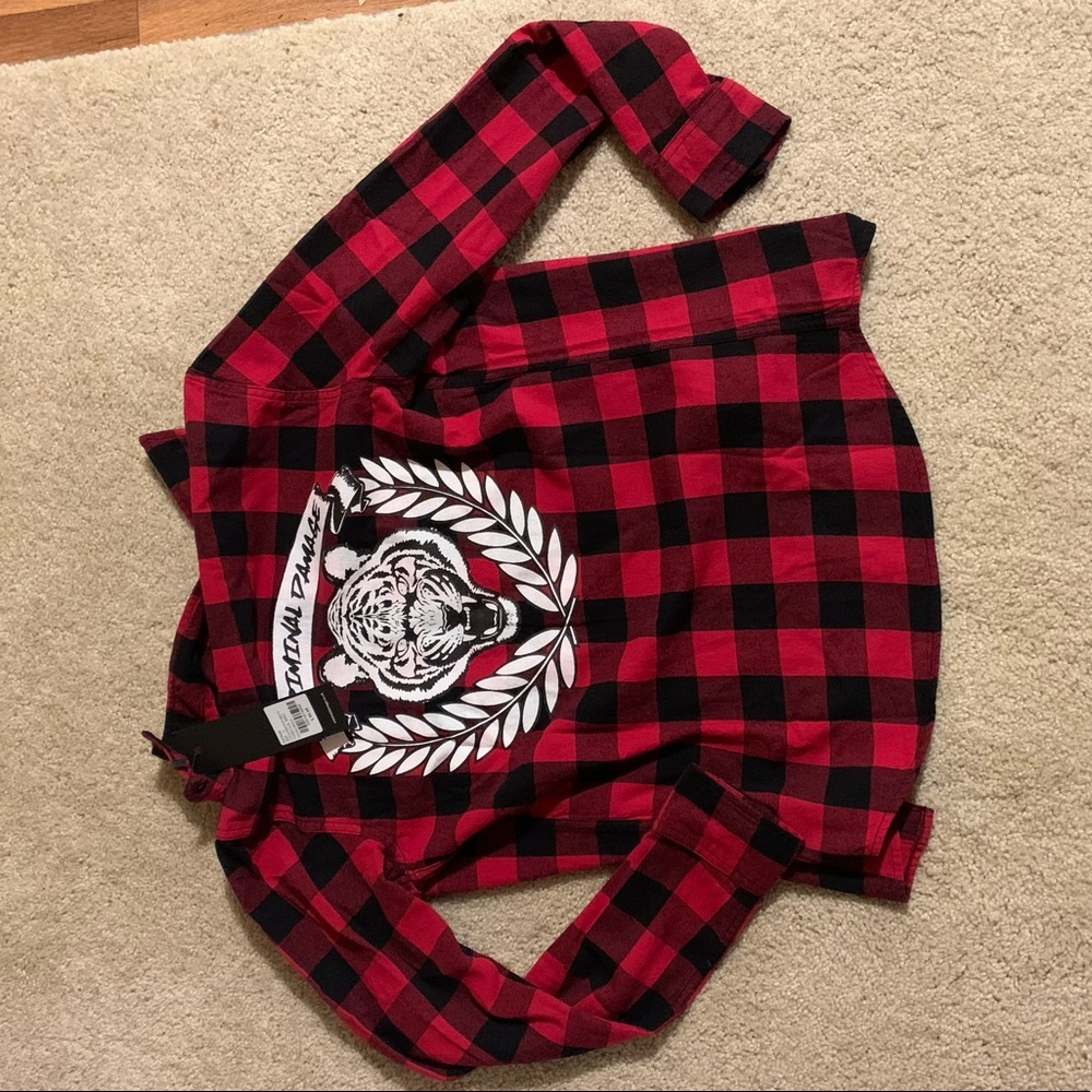 Red Criminal Damage Flannel button up